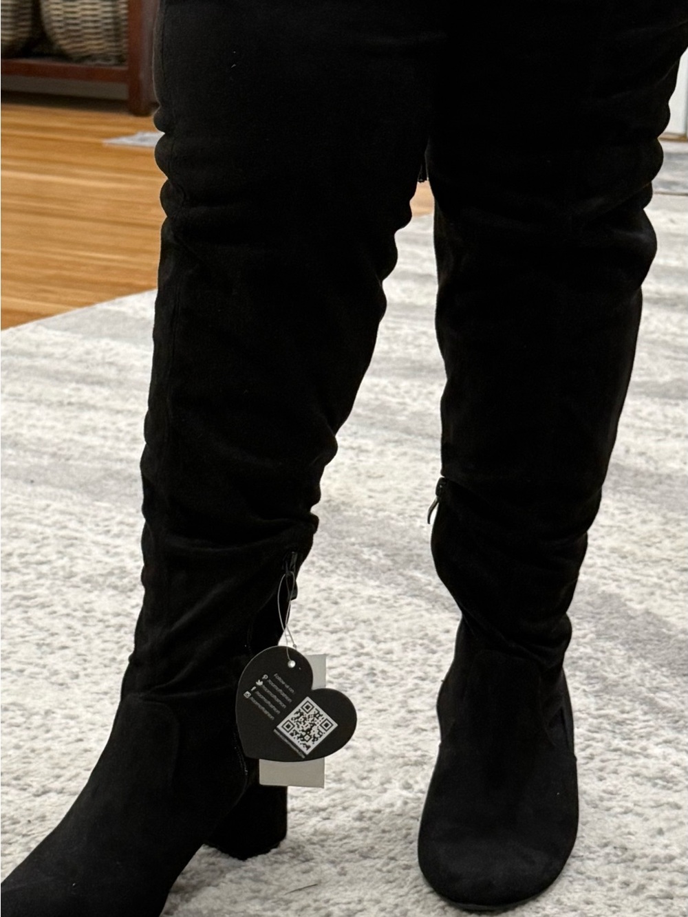 Black Knee-High Faux Suede Side Zip Boots